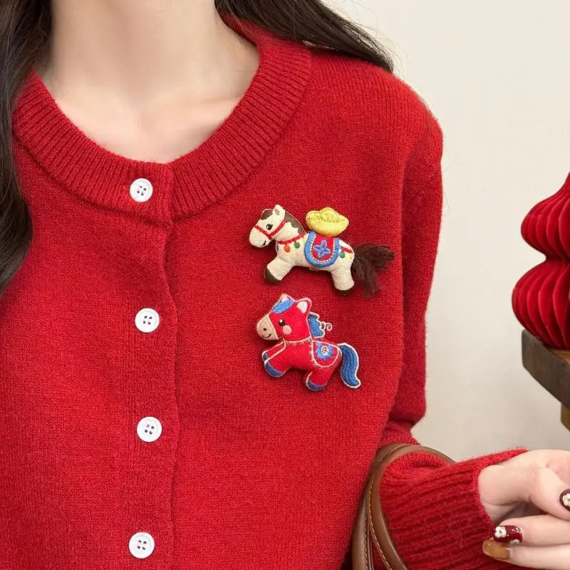 1Pcs Coat & Scarf Accessory Zodiac Year Charming Fabric Pony Brooch For Women Pin Corsage Pin Neck Pin
