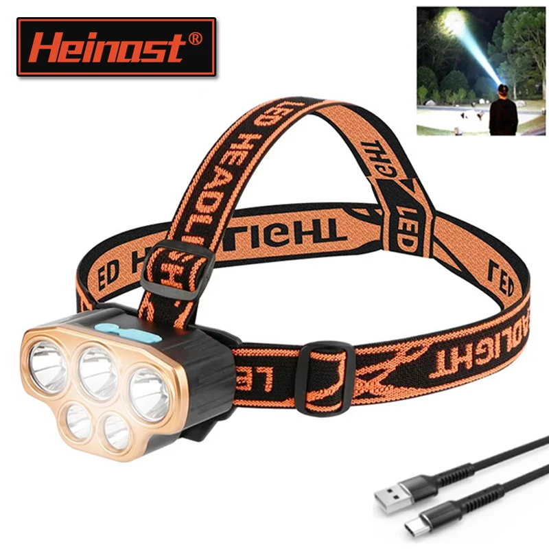 Rechargeable Headlamp,4 Modes 5 Led Headlights,Waterproof Hard Hat Lights,Adjustable Flashlights,For Outdoor Camping Hiking Work