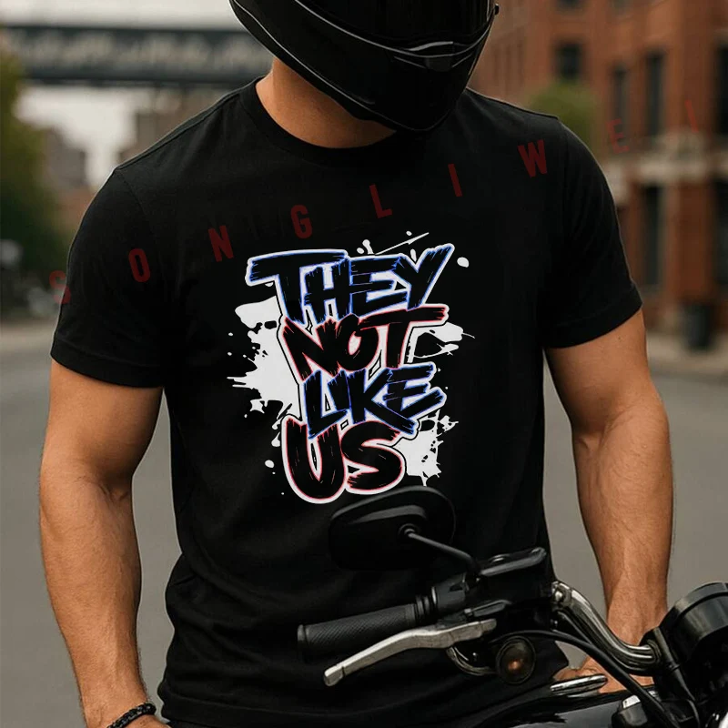

They Not Like Us Print Moto T Shirt Cotton Summer Short-sleeved Casual Tee Men Women Streetwear T-shirt