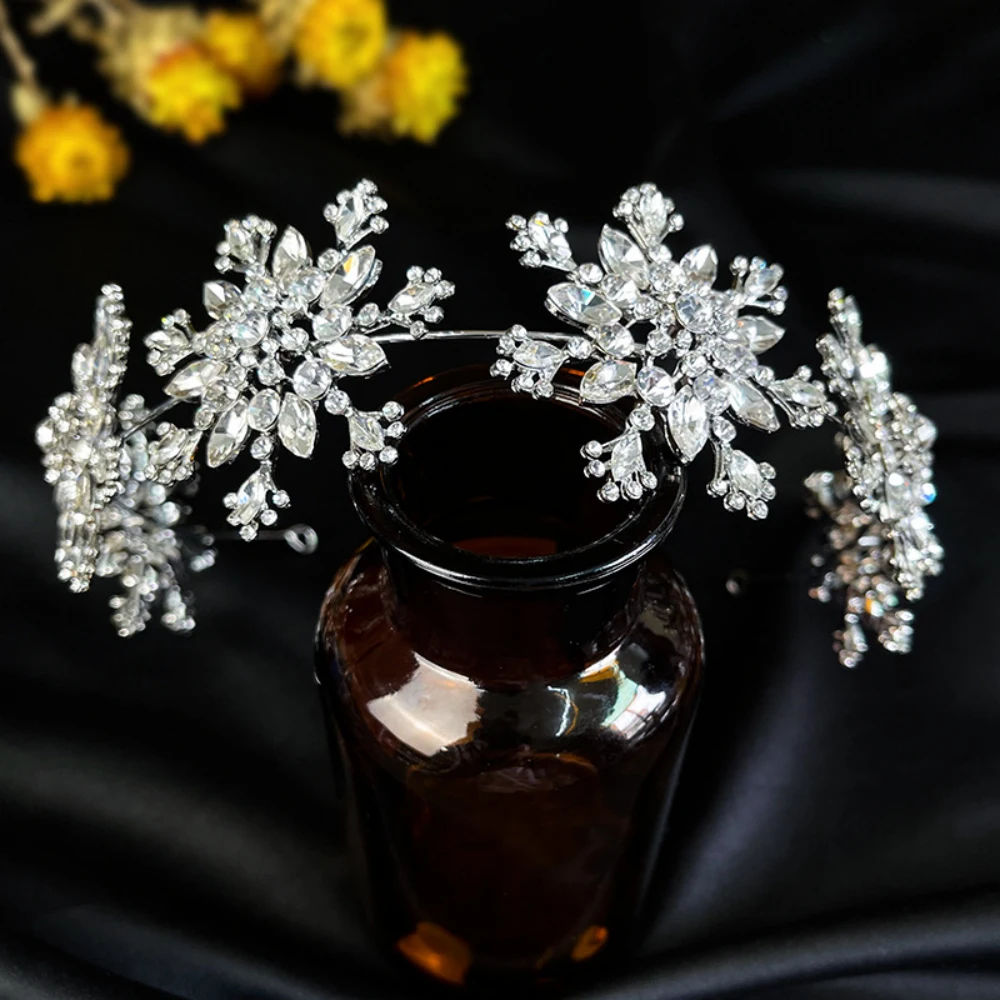 HB55 Fashion Bridal Crown Diamond Snowflake Hairbands  Rhinestone Headband Silver Wedding Tiara Luxury Crystal Bridal Headwear