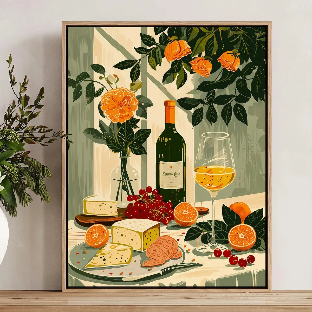 Vintage Dining Table Mediterranean Food Illustration Canvas Print Poster for Living Room Kitchen Home Decor Poster-unframed