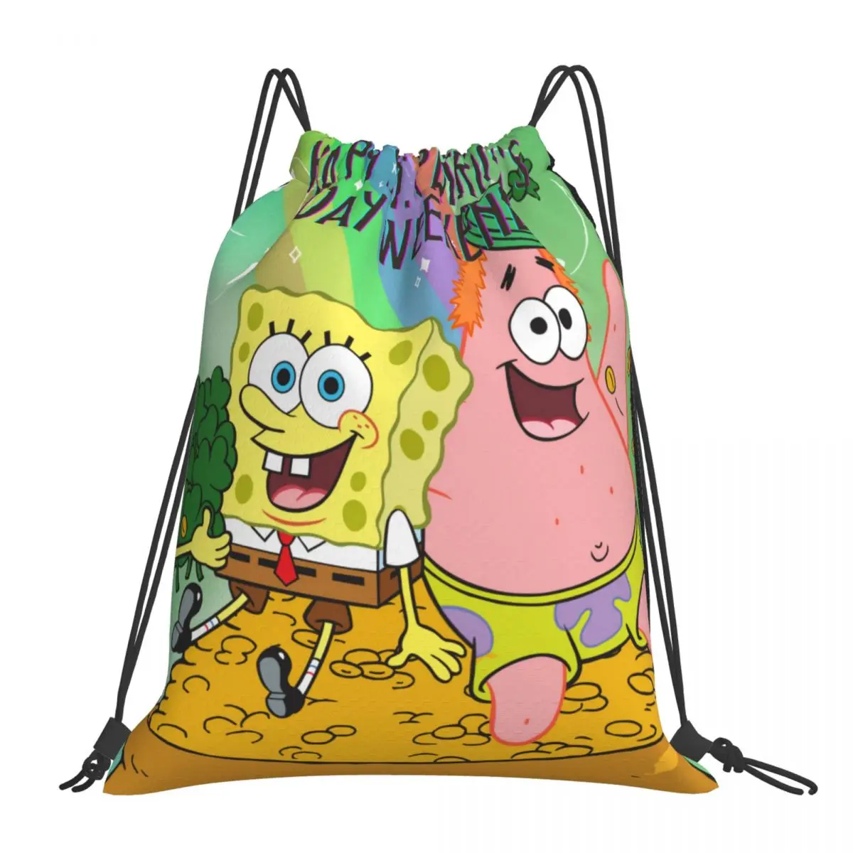 Custom Pattern Logo Drawstring Bag Sponge-bob Travel Backpack Student Storage Bag School Bag  ꦫ