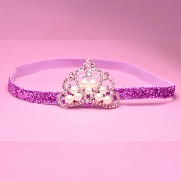 10 pçs/lote Newborn DIY Brilhante Elastic Crianças Headbands + Meninas Acessórios Para o Cabelo + Pérola Da Coroa de Strass Tiara Artesanal Boutique