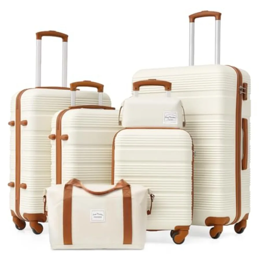 

6 Piece ABS+PC Hardshell Luggage Set for Long Vacation with Spinner Wheels Lightweight Suitcase Set TSA Lock YKK Zipper