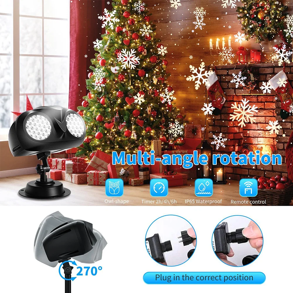 Christmas Snowfall Projector Lights Double-tube Snowflake Projector Lamp Clearer Rotating Falling Snow Spots Holiday Decoration