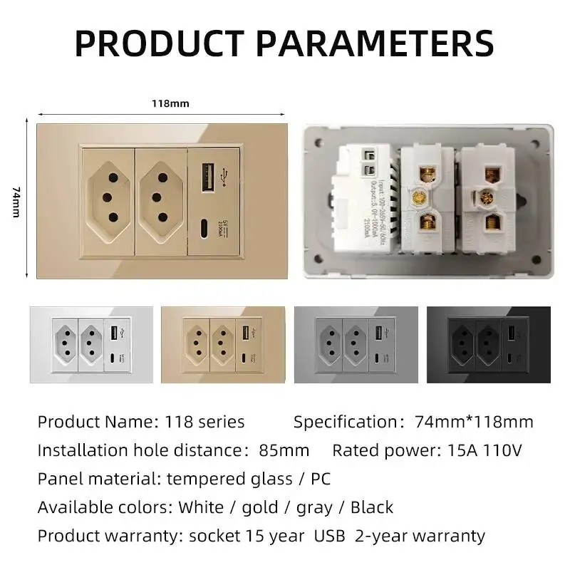 Herepow Brazil Standard Dual USB Wall Socket Type-c 20W Fast Charging 10A 20A Power Outlet Smart Home Appliance Plug Adapter
