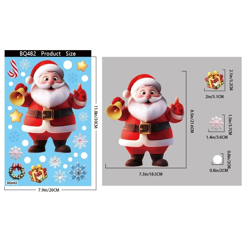 Weihnachts-Fensteraufkleber Klassischer Lebkuchenmann Schneemann Weihnachtsmann Statische Klebefolie Dekoration für Zuhause Einkaufszentrum – Detail 10