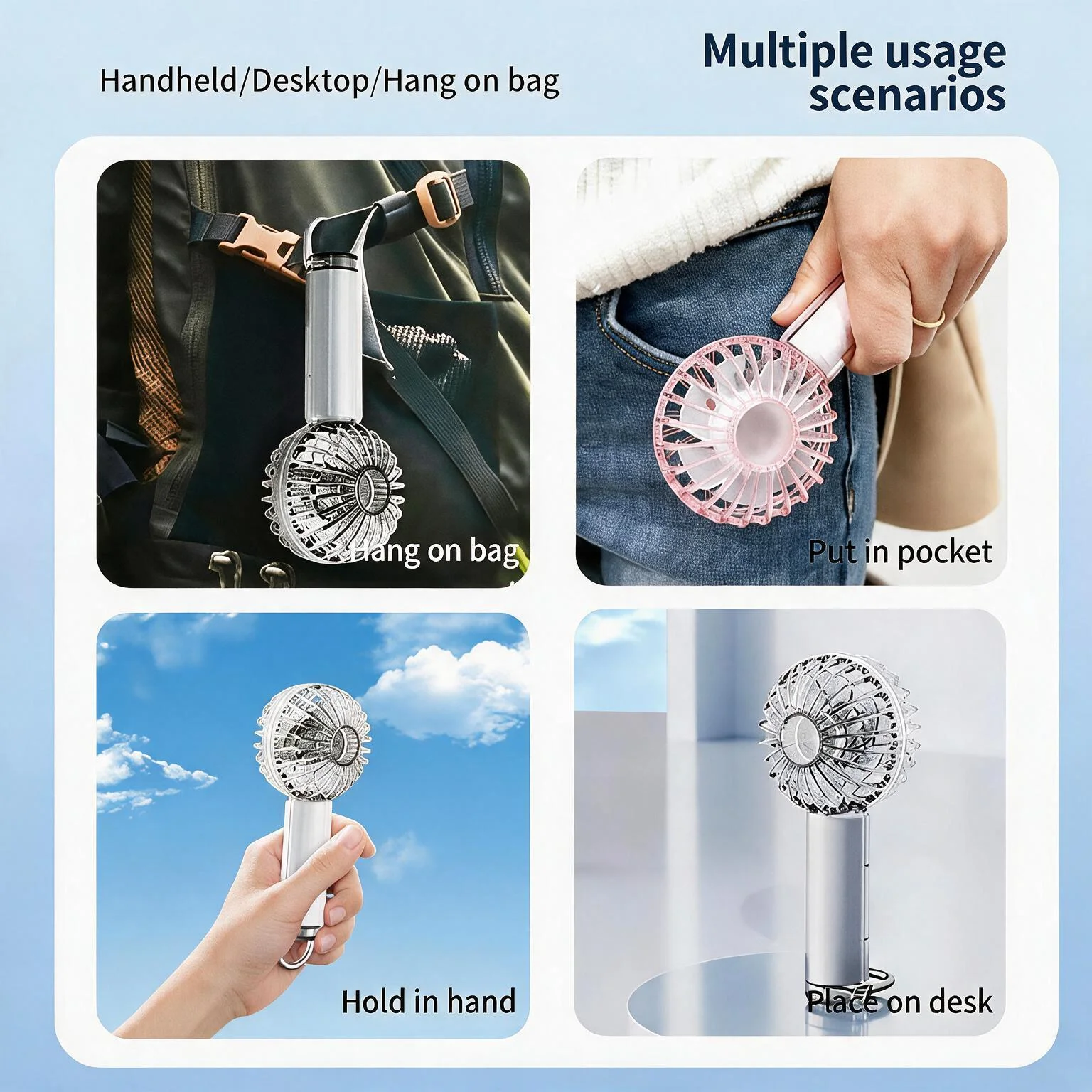 Small Handheld Portable Fan - 3 Speed Levels, Compact Size, Folding Frame, Built-in Battery, Cordless Summer Essential for Outdoor Activities, Home Use, Small Handheld Portable Fans