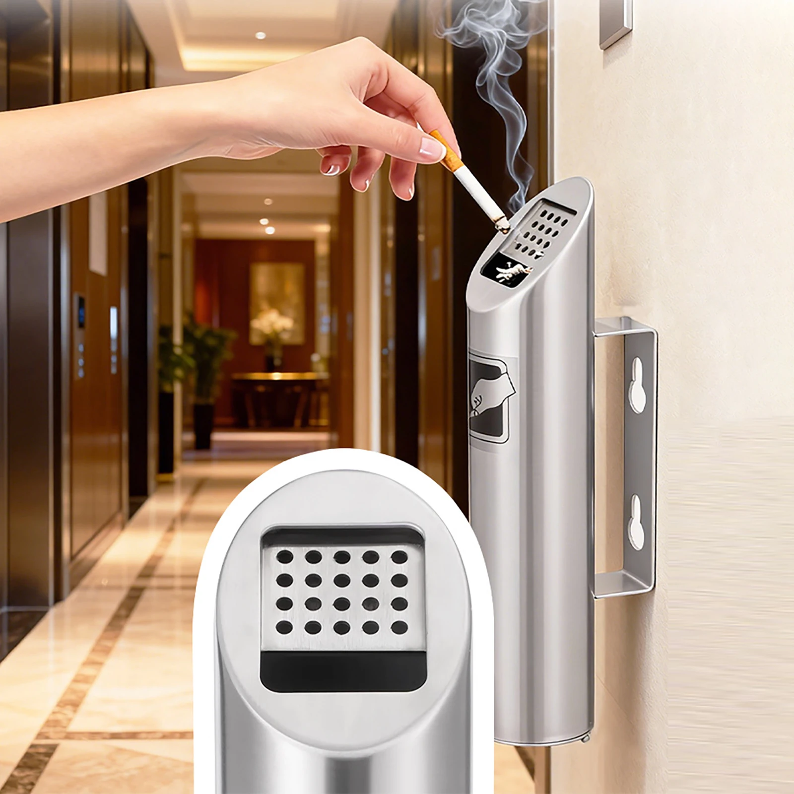 

Настенная урна для сигарет из нержавеющей стали с замком для патио, общественных мест, отелей, уличная, колонная форма