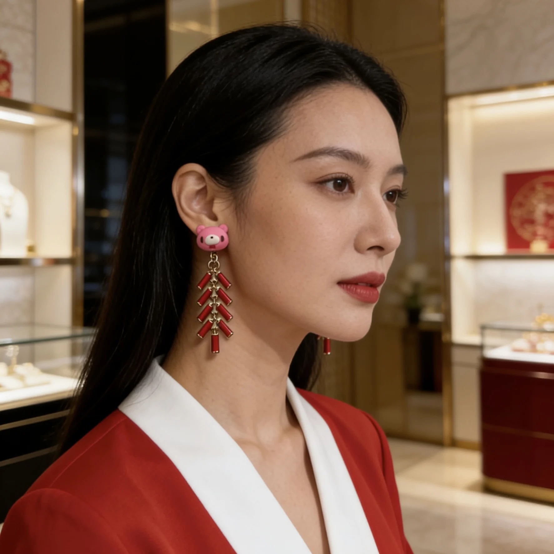 2026 Year of the Horse Pink Bear Earrings Lucky Red Firecracker  Charms Fashion Drop Earrings Gift