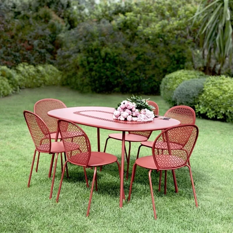 

French outdoor table and chair combination beach leisure sunscreen courtyard outdoor waterproof creative simple garden