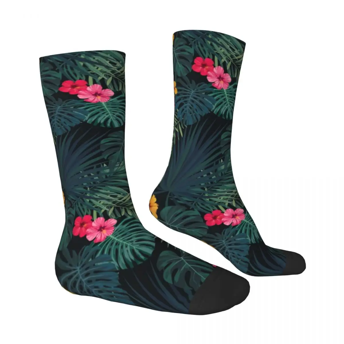 Tropical Floral Print Socks Winter Hibiscus Blossom Stockings Vintage Girls Soft Socks Graphic Skateboard Anti-Slip Socks