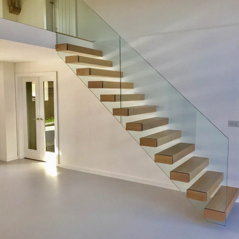 custom.Float Stairs Wooden Step Hidden Stringer Floating Modern Staircase Indoor