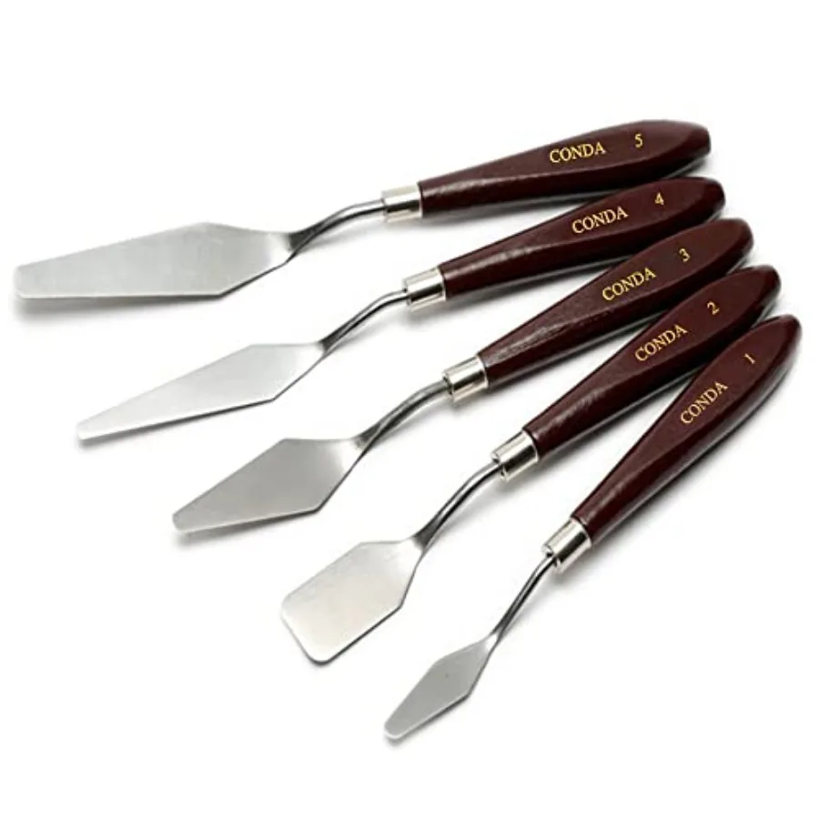 Palette Knife Painting Stainless Steel Spatula Palette Knife Oil Paint Metal Knives Wood Handle Red 5 Piece