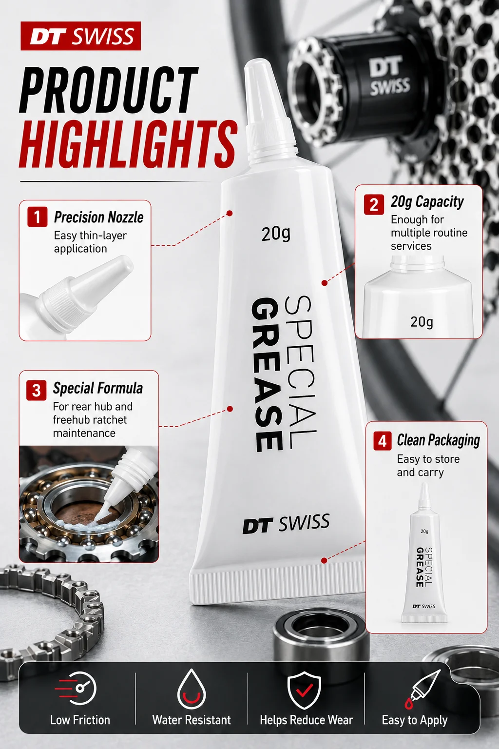 Original DT Swiss Spezialfett 20g Star Ratchet Hinterradnabe Freilauf-Schmiermittel für Ratchet EXP LN MTB Rennrad – Detail 6