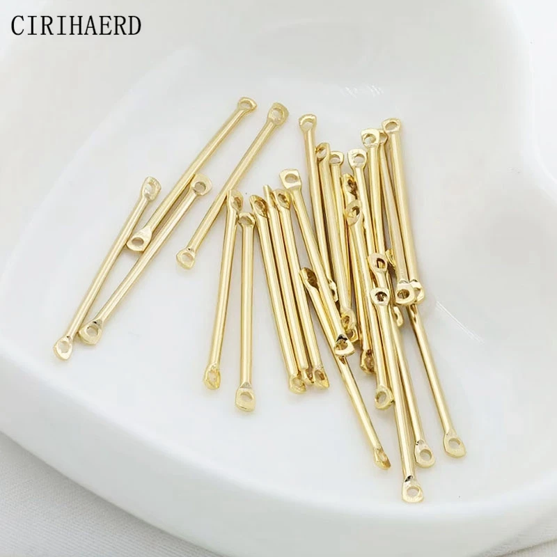 20/25/35mm Brass Metal Bar Thin Stick Strip 14K Gold Plated Double Hole Connectors Rod For Earring Jewelry Making Accessories