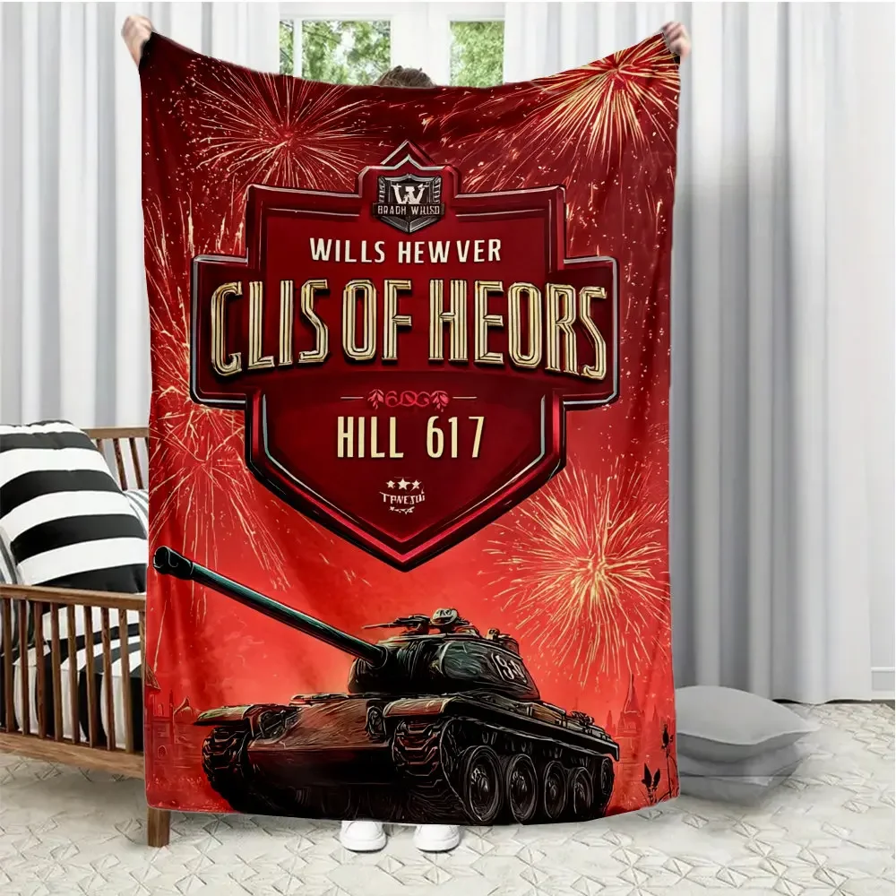 Red background tank theme Flannel printed blanket suitable for all seasons suitable for living room office sofa and travel