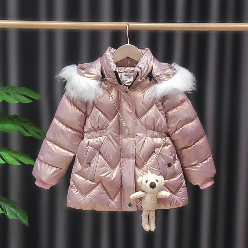 

Winter Kid Girl Coat with Bear Cotton-Padded Thicken Children Jacket No-Clean Hooded Long Parka Warm Toddler Baby Clothing A887