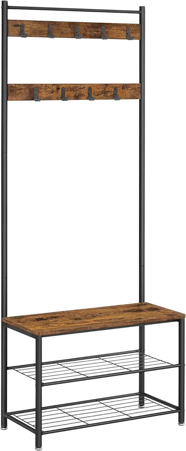 

Coat Rack Hall Tree with Shoe Storage Bench Entryway Bench with Shoe Storage 3-in-1 Steel Frame for Entryway