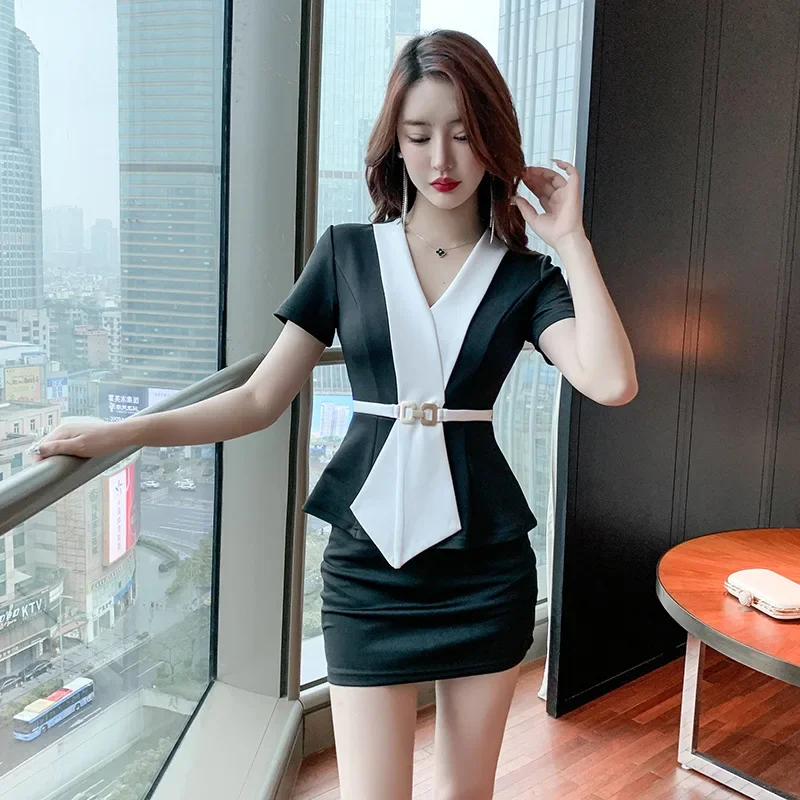 Women Work Clothes Shirt Short Skirt Suit Hotel Waiter Beauty Salon Spa Massage Nail Cafe Foot Bath Technician Overalls Uniform