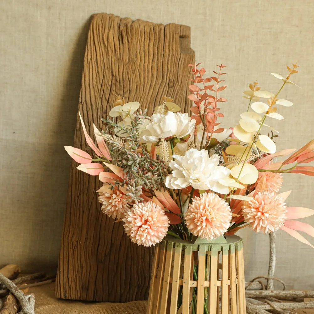 แชมเปญ Taraxacum ช่อดอกไม้สําหรับตกแต่งบ้าน,ดอกไม้ปลอม,ดอกไม้จําลองงานแต่งงาน,ขายส่ง,44 ซม