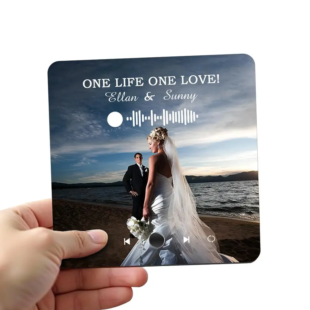 

Персонализированный магнит на холодильник с музыкой, индивидуальный магнит на холодильник с фотопесенкой, обложка альбома, акриловый рождественский подарок для пар