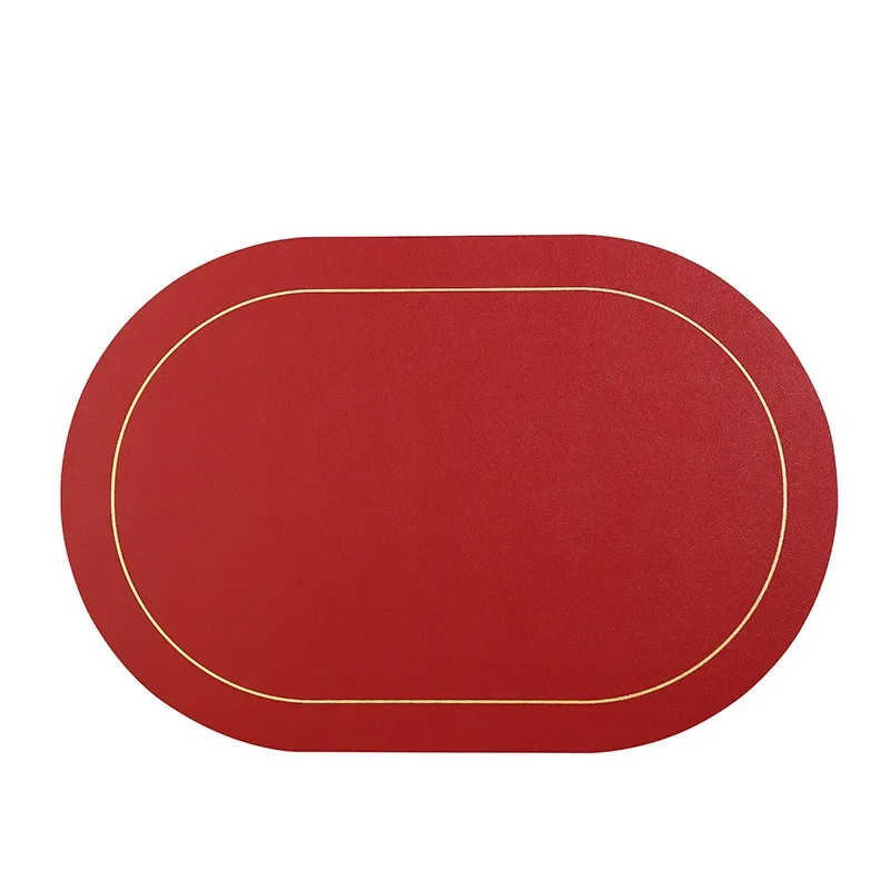 Nordic Style Dual Color Contrast Oval Leather Placemat Hotel Home Waterproof Oil Proof Thermal Insulation Dining Table Decor Mat