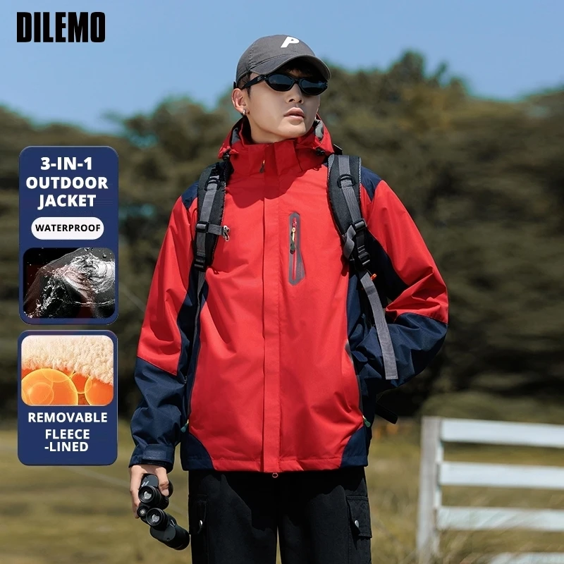 High End 3-in-1 Interchange Jacket Thick Fleece-lined Hooded Anorak Outdoor Coats Men Sports Heavy Windbreaker Casual Outerwear