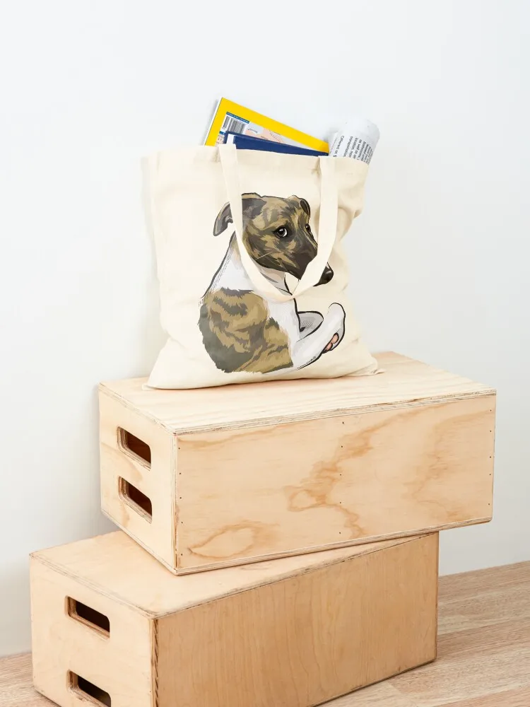 Brindle Whippet looking over shoulder Tote Bag Canvas stote bag university shopper bag Women's bags custom fabric