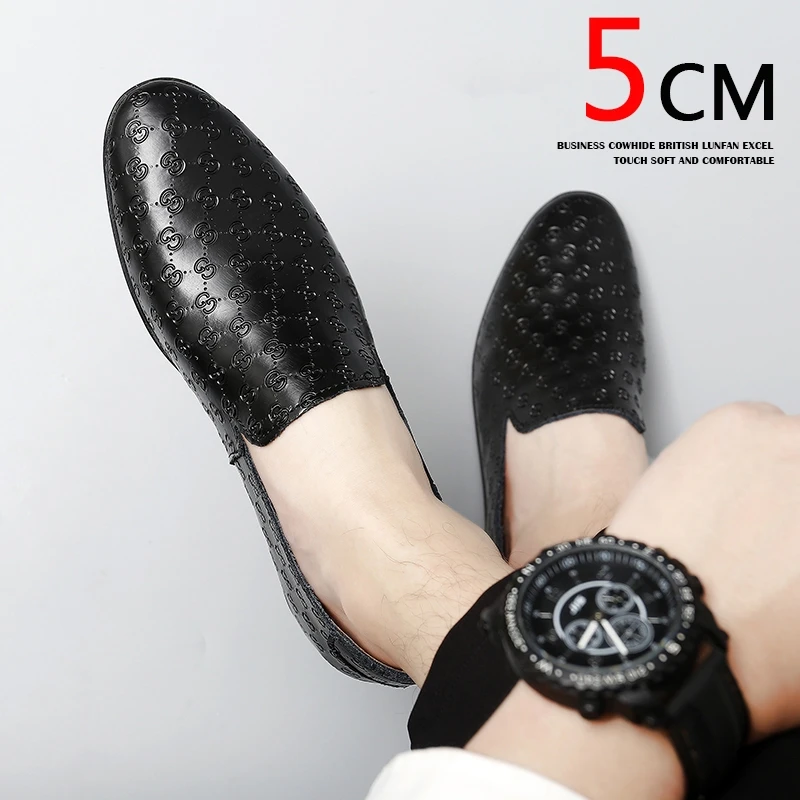 Brand Loafers Men Elevator Shoes Men\'s Casual Shoes Male Buiness Cow Leather Shoes Height Increase Shoes Insoles 5CM Formal Tall