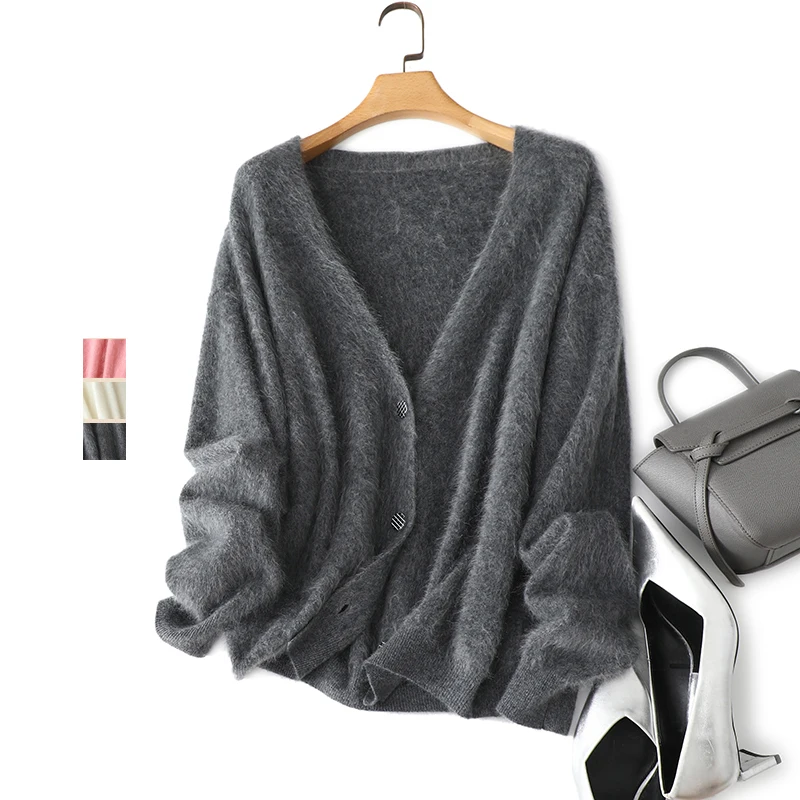 autumn winter trendy luxury knitted 100% brush cashmere cardigan coat for women