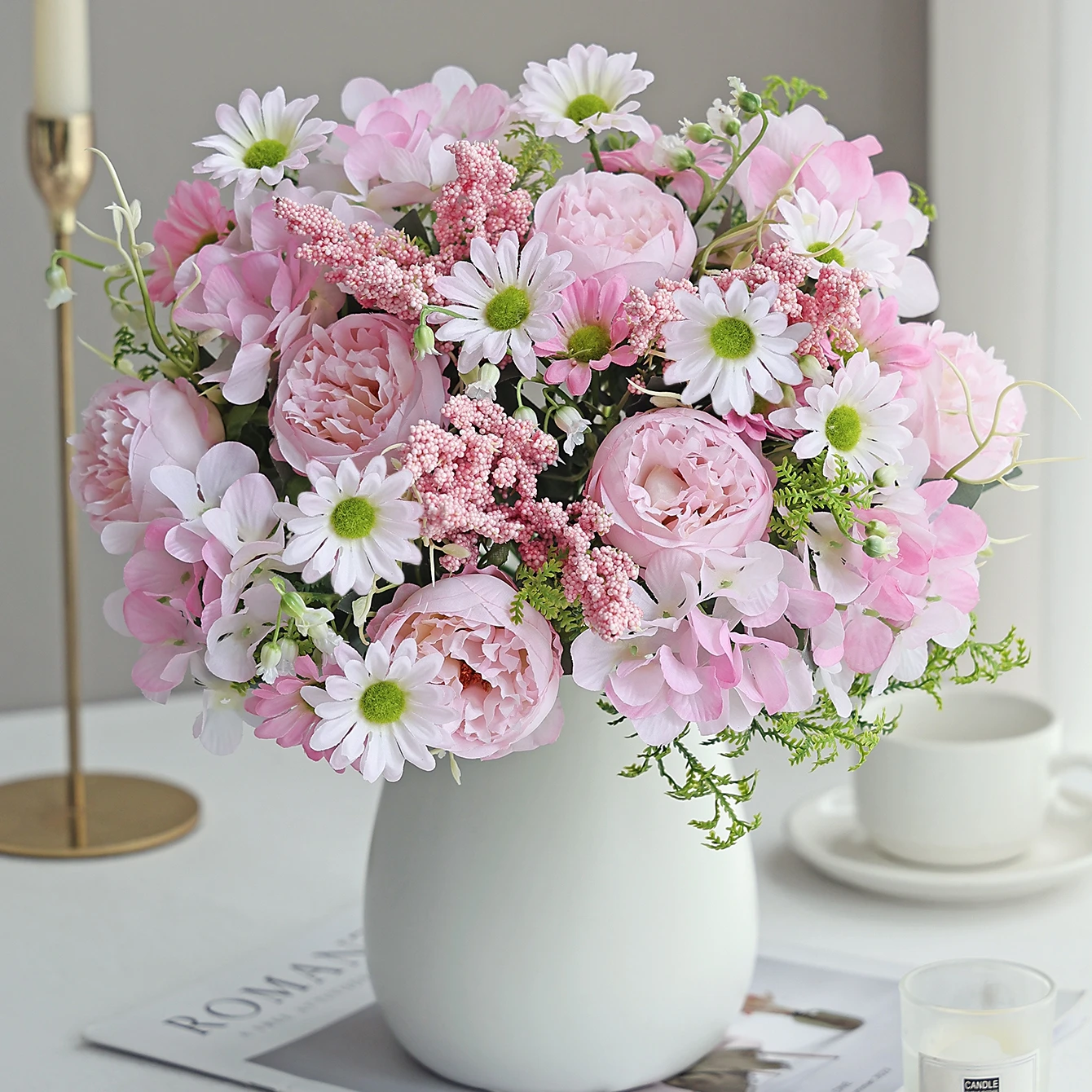 Künstliche Blumen Pfingstrosen Hochzeitskranz Heim Schlafzimmer Tischdekoration Brautstrauß Garten Kunstvase Brett Outdoor Garten DIY Geschenke – Detail 1