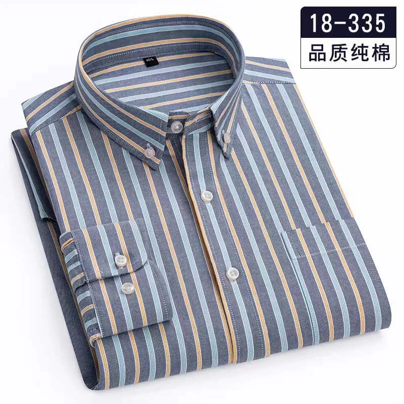 Camisa de manga larga 100 de algodón para hombre, Camisa a rayas a cuadros de Color sólido, informal, de ocio, nueva