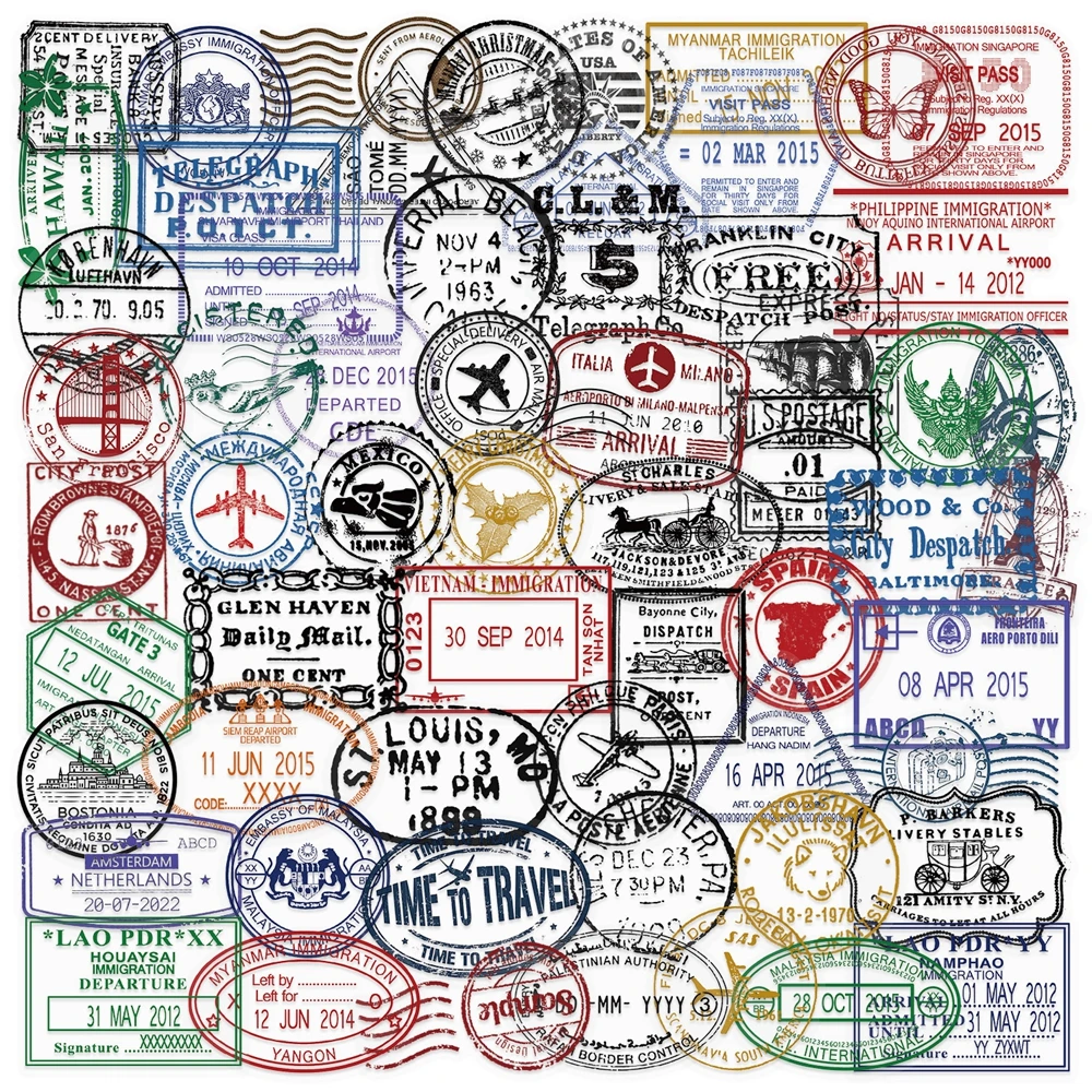 60PCS Retro Postmark Stickers Pack Transparent Vintage Stamp Sticker Travel Album DIY Decals for Phone Laptop Notebook Graffiti