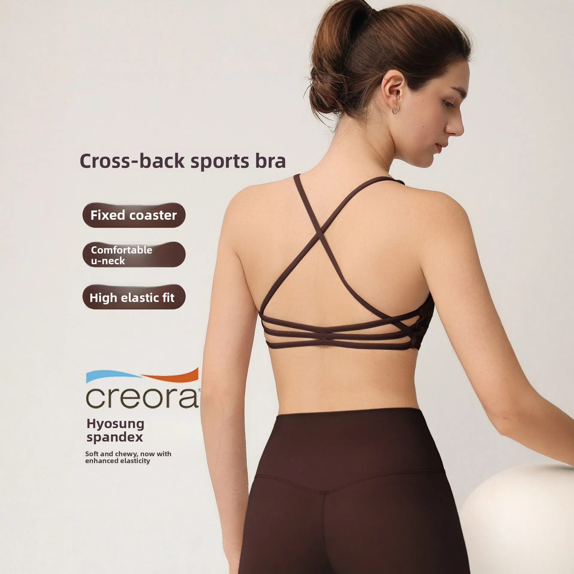 Women Crisscross Back Sports Bra, U Neck High Elastic Fixed Pad Yoga Workout Tank Top