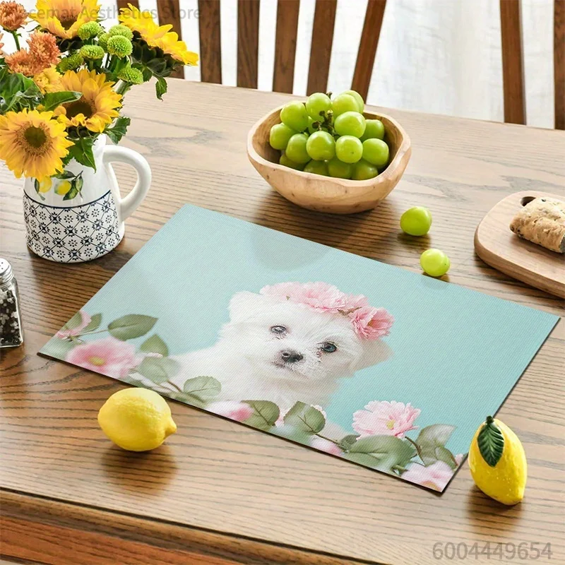 Cute Puppy Pink Bow Floral Giraffe Print Super Absorbent Drying Mat Waterproof Kitchen Counter Drain Pad Decor Placemat