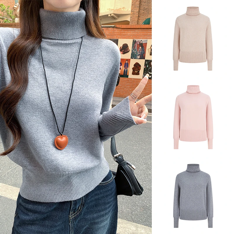 

MosesQueen ey High Collar Knitted Sweater Thiened Loose Winter Inner Wear Casual Sle Straight Cut Long Sve Top