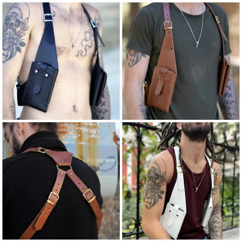 Medieval Vintage Leather Underarm Steampunk Coin Purse Adjustable Multifunctional Shoulder Bag Cosplay Travel Bag Accessories