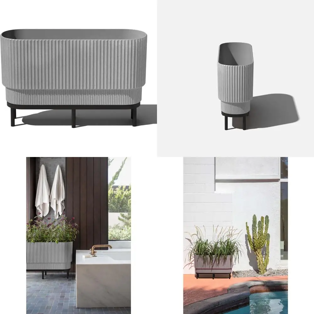 

Raised Long Planter for Indoor and Outdoor Use | Plastic and Stone Material with Wooden Stand | Modern Patio Decorative Planter