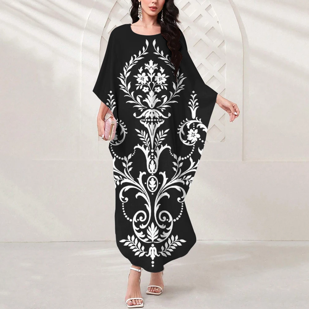 Vintage Paisley Print Muslim Abaya Dress Summer New Ladies Bat-Sleeved Temperament Dress Muslim Islamic Womens Abaya Party Dress