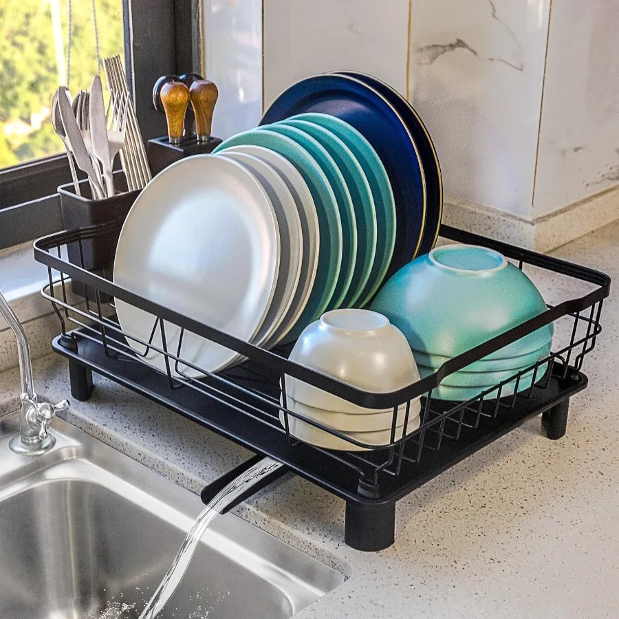 

Dish Drying Rack for Kitchen CounterSpaceSaving Dish Rack with Drainboard Rustproof Countertop Dish Drainer with Utensil Holder