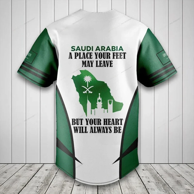 Custom Name Saudi Arabia Flag Graphic Button Shirt Summer Casual Men's Fashion Baseball Team Jersey Loose Short Sleeve Tops