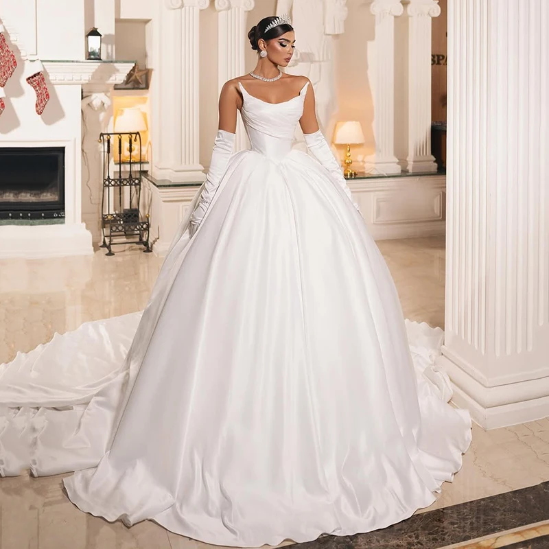 

Eightree White Princess Wedding Dresses Strapless Sleeveless Corset Back Bridal Dress Women Wedding Ball Prom Gowns Customized