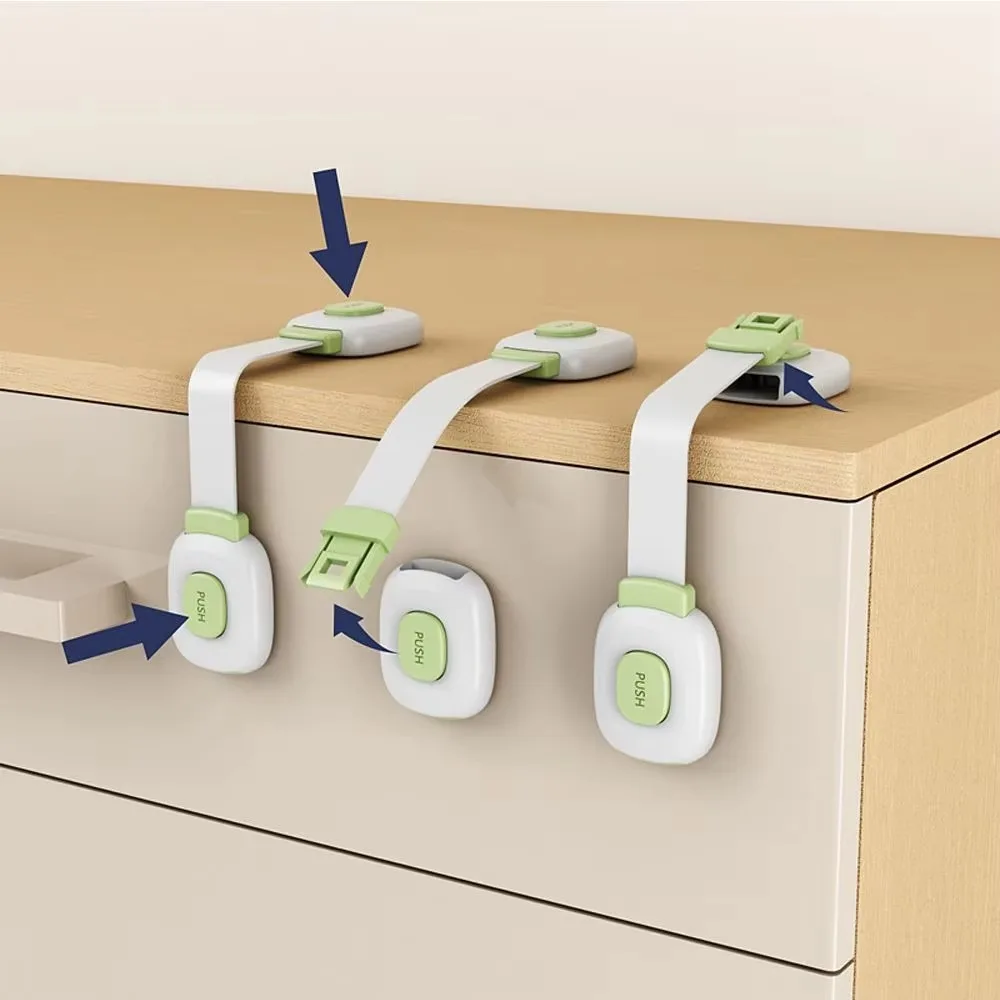 1pc No Drilling Child Safety Lock Adhesive Fixation Pinch Resistant Cabinet Lock Multiprotective Double Snap Drawer Latch