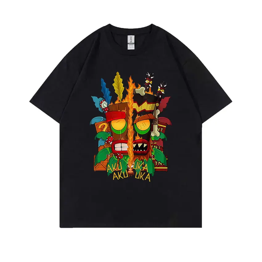 

Game Crash Bandicoot Aku Uka Graphic T-shirt Men Women Casual Cotton Vintage T-shirts Men's Fashion Oversized T Shirt Streetwear