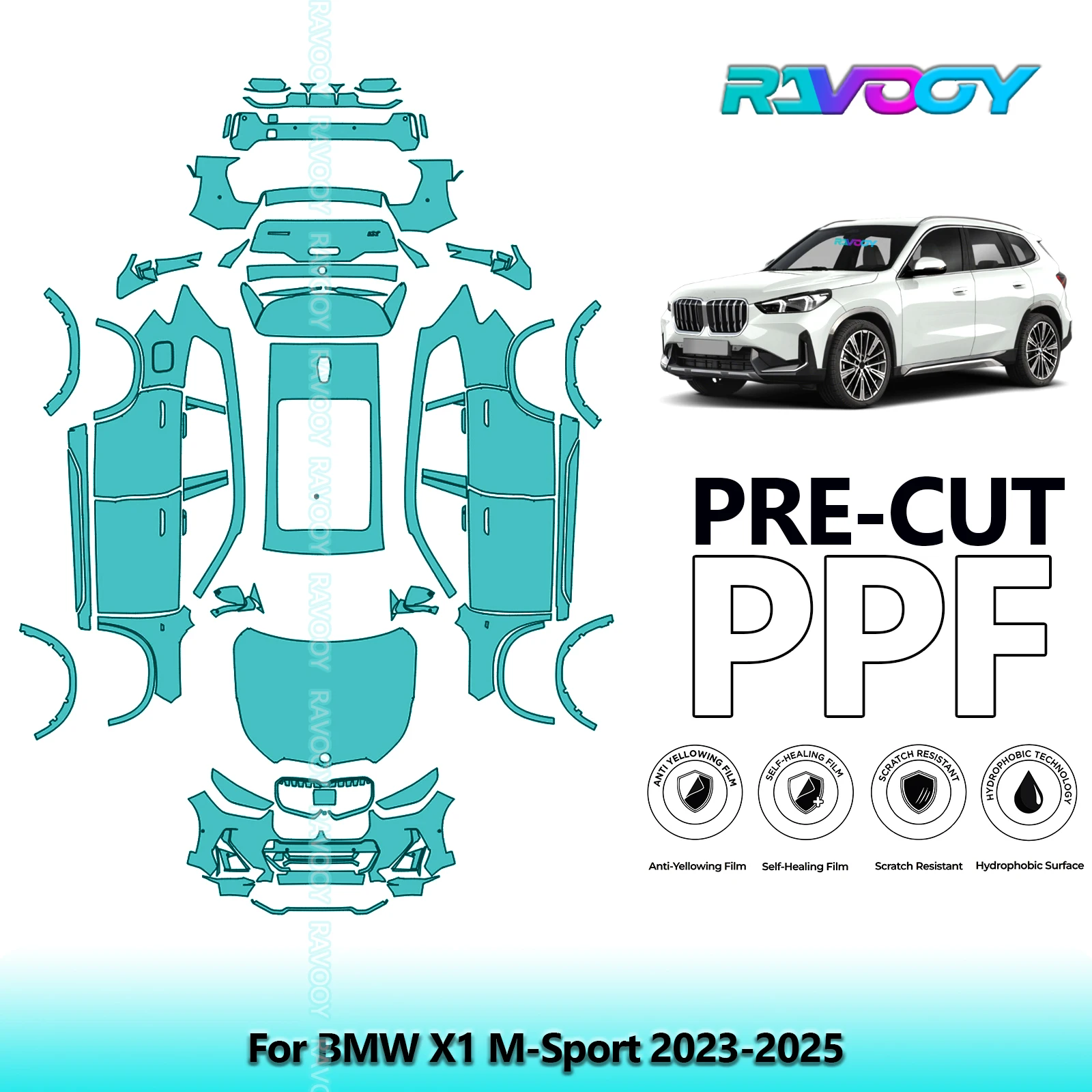 

8,5 мил, предварительно вырезанный комплект PPF, полный автомобиль для BMW X1 M-Sport 2023-2025, защитная пленка для краски