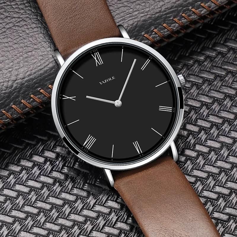 YAZOLE Men Watch Minimalist Leather Watches for Men Fashion Casual Quartz Clock Waterproof Student Wristwatch Relogio Masculino