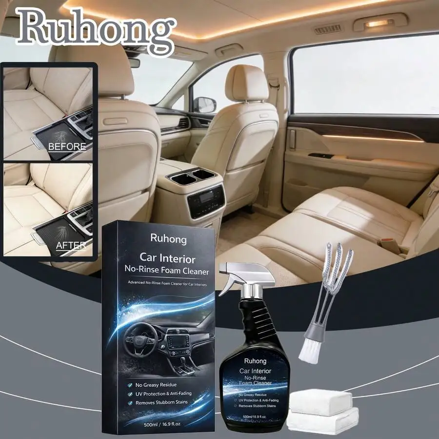 500ml Car Interior No-Pinse Foam Cleaner - Applicable Seats Headliners & Dashboards Gentle Cleaning Removes Stubborn Stains No