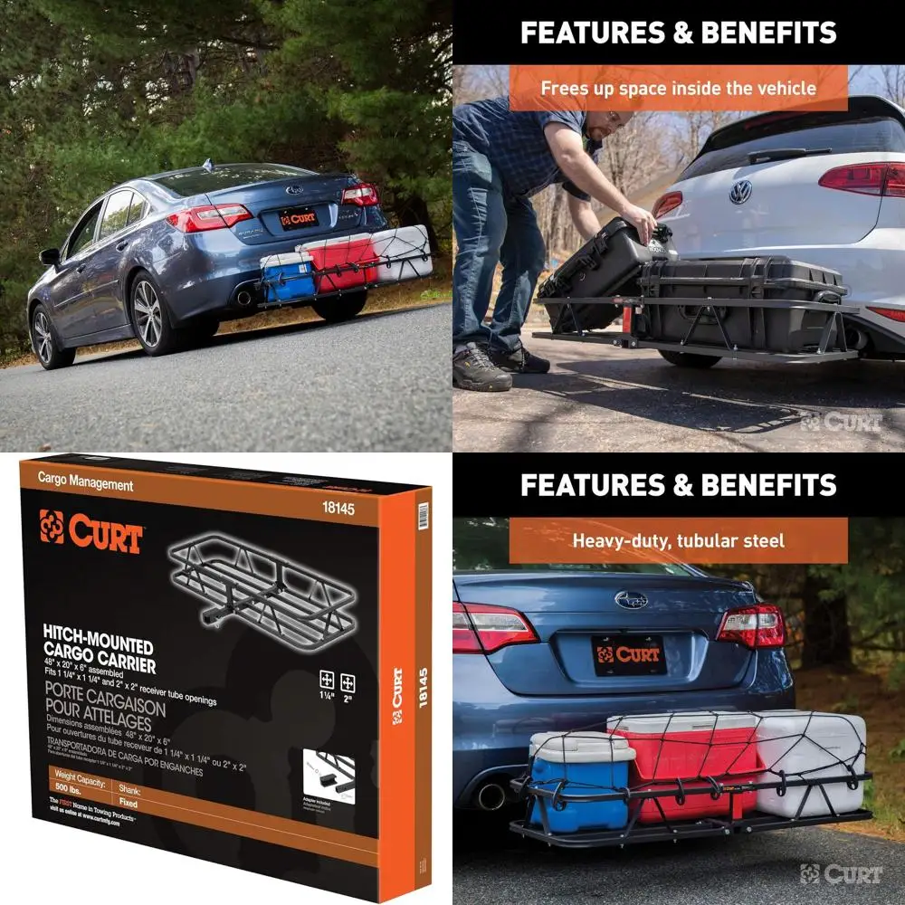 

18145 48 x 20-Inch Basket Hitch Cargo Carrier, 500 lbs Capacity, Black Steel, 1-1/4, 2-In Adapter Shank