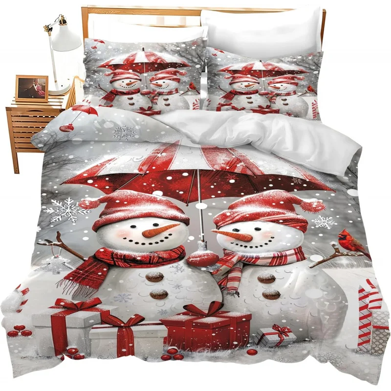 

Snowman bedding set Christmas themed duvet cover (one duvet cover, 2 pillowcases, no duvet)